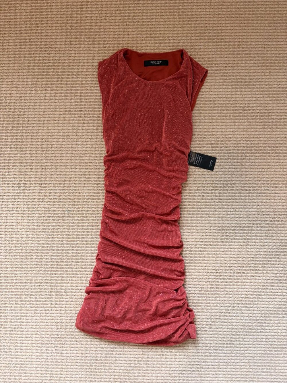 Ever New Melbourne Rust Terracotta Glitter Ruched Bodycon Midi Dress XS NWT